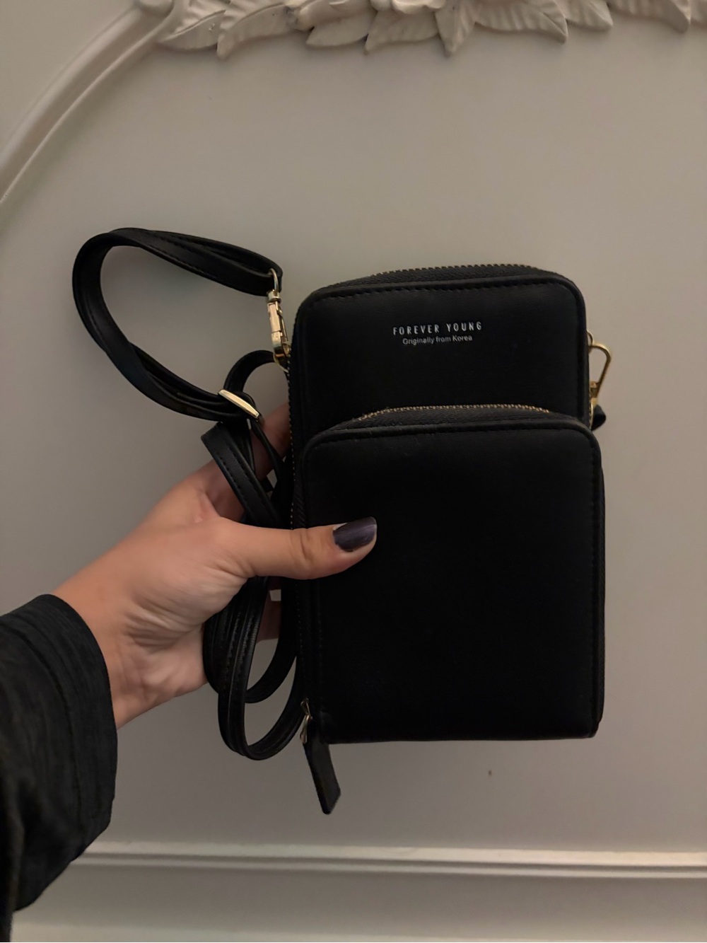 Forever Young Black Crossbody Phone Bag